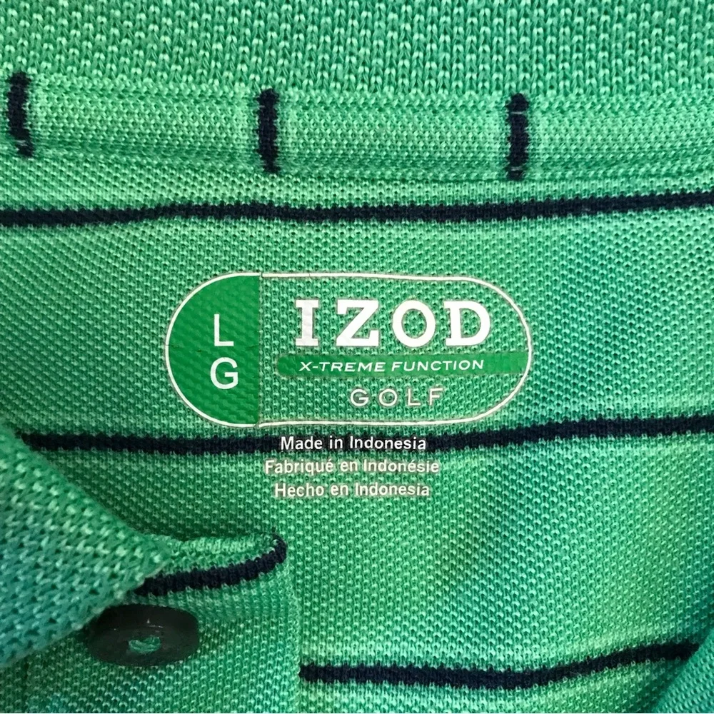 Izod Polo Shirt Men Size L Green Stripe X Treme Function Golf Shirt Short Sleeve - Picture 6 of 8